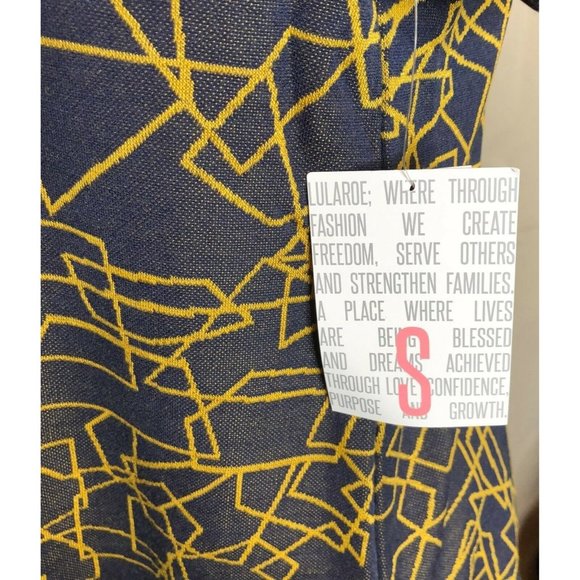 LuLaRoe Classic T Women's Small Top Navy Blue with Yellow Lines NWT - Picture 5 of 8